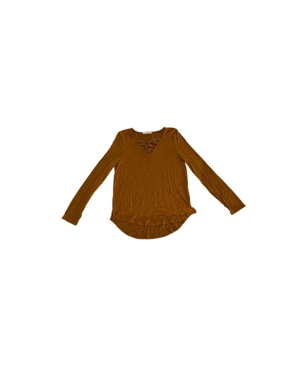 Pink Rose Caramel Criss Cross Lace Front Top - Women’s Size Medium
